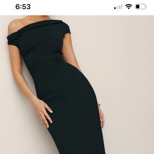 NWT Reformation Black Asymmetric Off Shoulder Jersey Knit Midi Dress